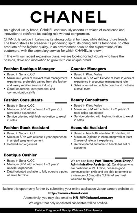 chanel jobs new jersey|chanel advisor.